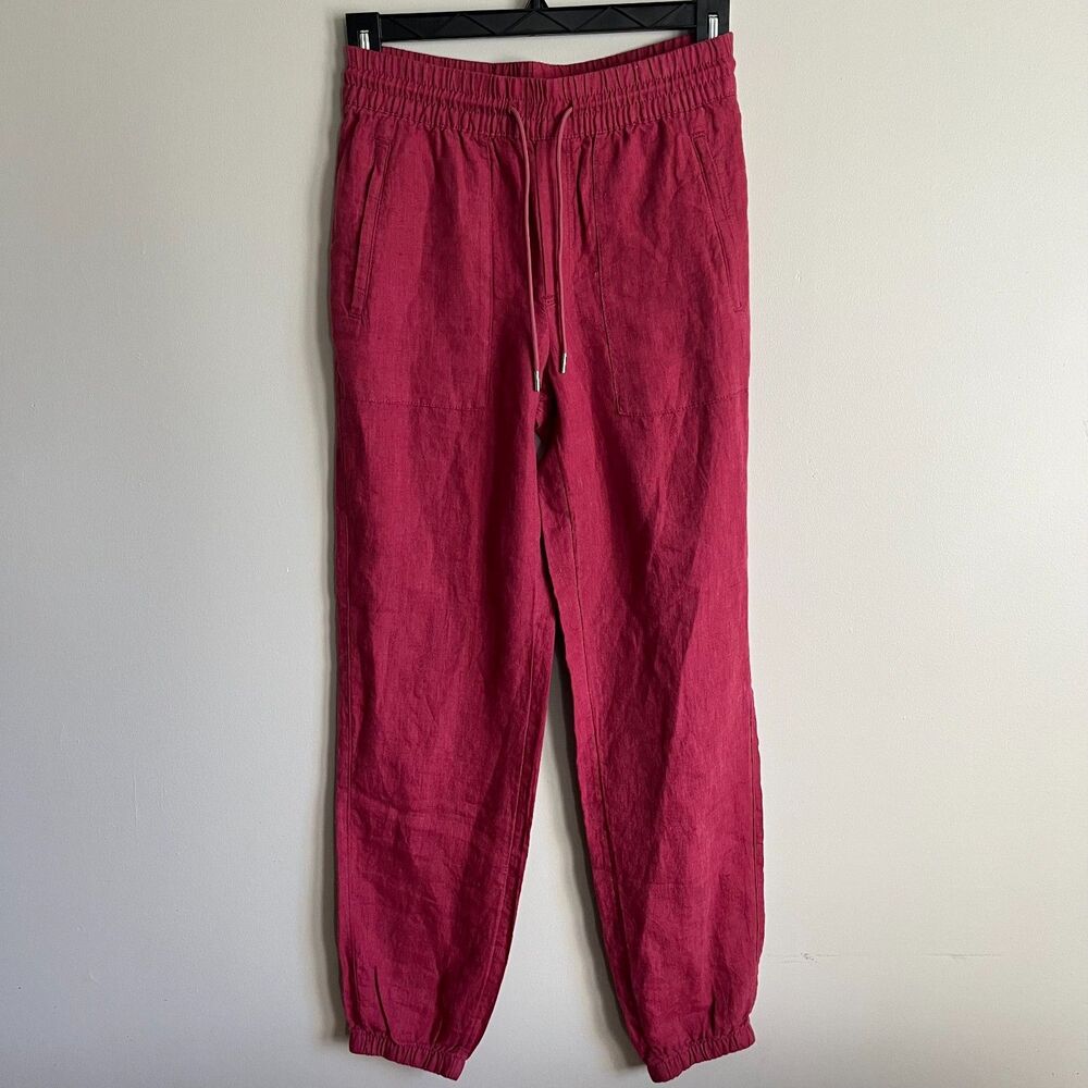 Athleta Retreat Linen Jogger Pants Women's 4/T Coffeeberry Burgundy